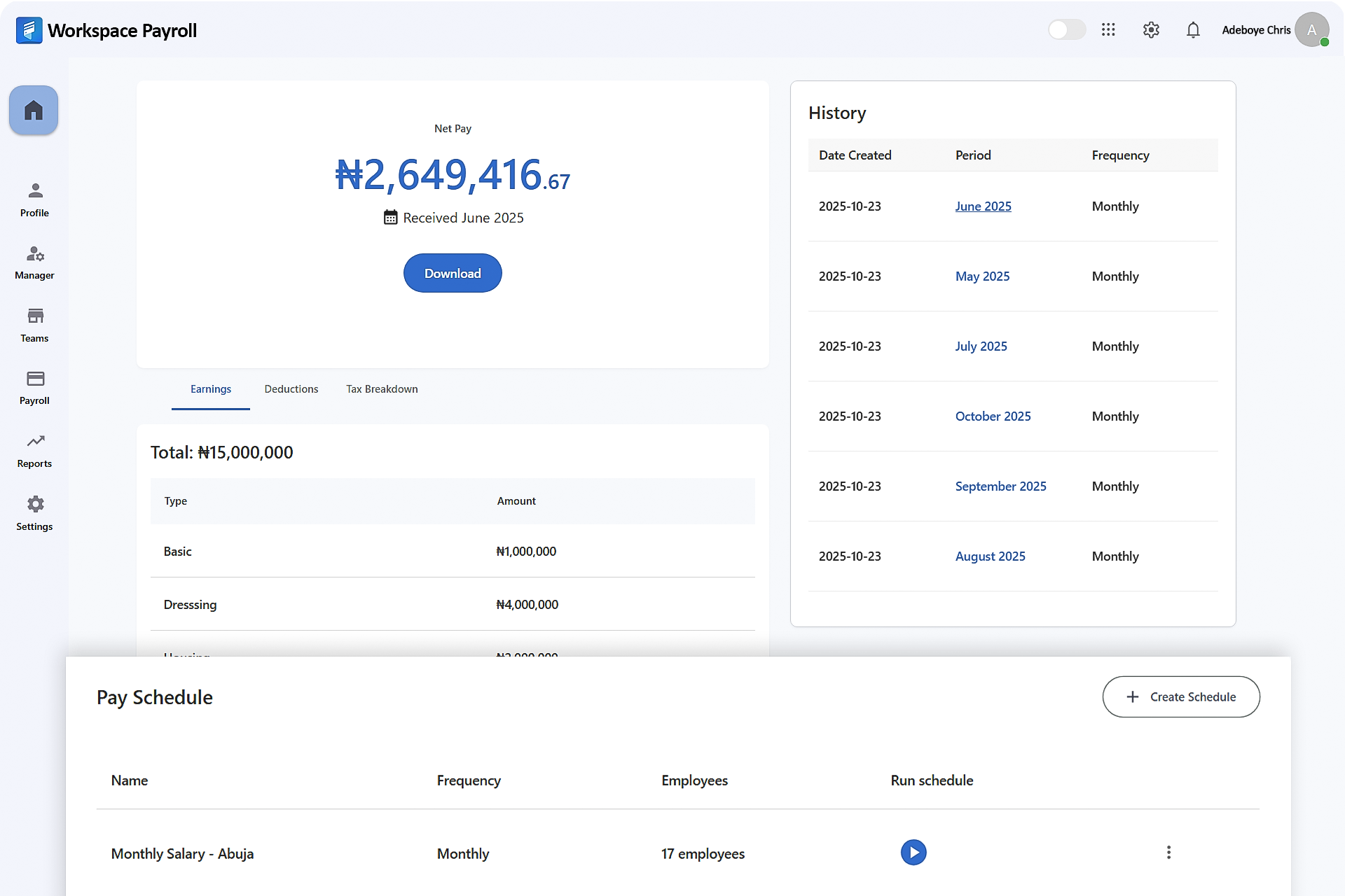 Workspace Payroll Dashboard